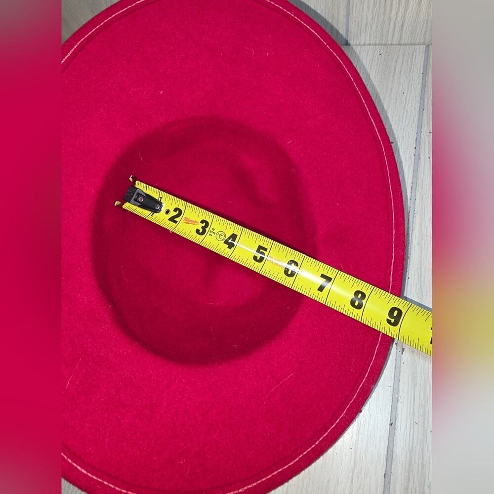 Vtg Lancaster Red Wool Wide-Brim Hat W/Bow USA Made - Picture 5 of 6